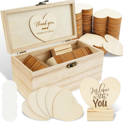 Wedding Guest Book Alternative Set with 100 Wooden Hearts Heart Sign Stand and 4 Adhesive Wedding Guest Book