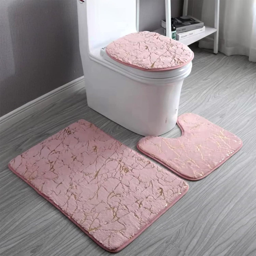 Marble Bathroom Rugs and Mats Set 3 Piece Nonslip Pink Bathroom Mats Soft Washable Bath Mat for Bathroom Floor Mats