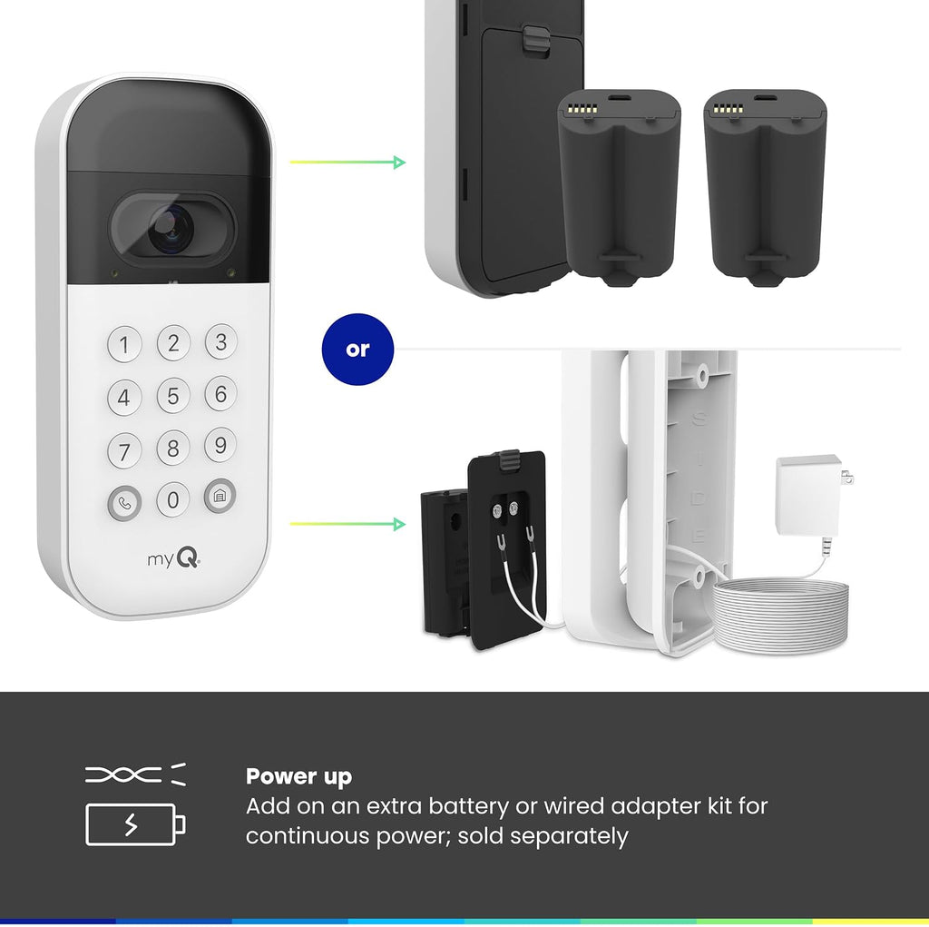 myQ Smart Garage Door Video Keypad with Wide-Angle Camera,Customizable PIN Codes,and Smartphone Control–Take Charge