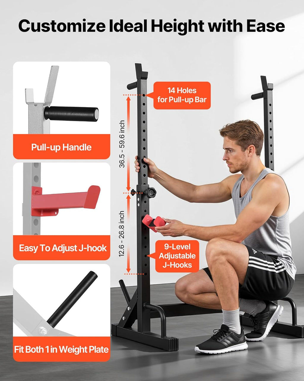 Power Cage Squat Rack, Home Gym Power Rack with Adjustable Height & Width, 550LBS Strength Training Workout Equipment