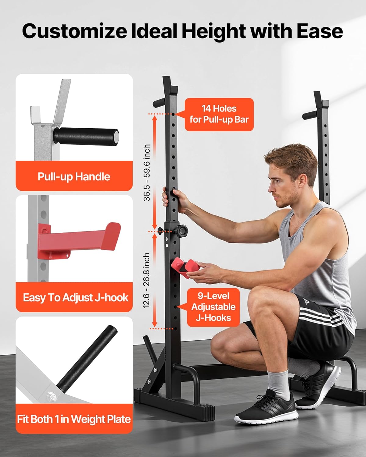 Power Cage Squat Rack, Home Gym Power Rack with Adjustable Height & Width, 550LBS Strength Training Workout Equipment