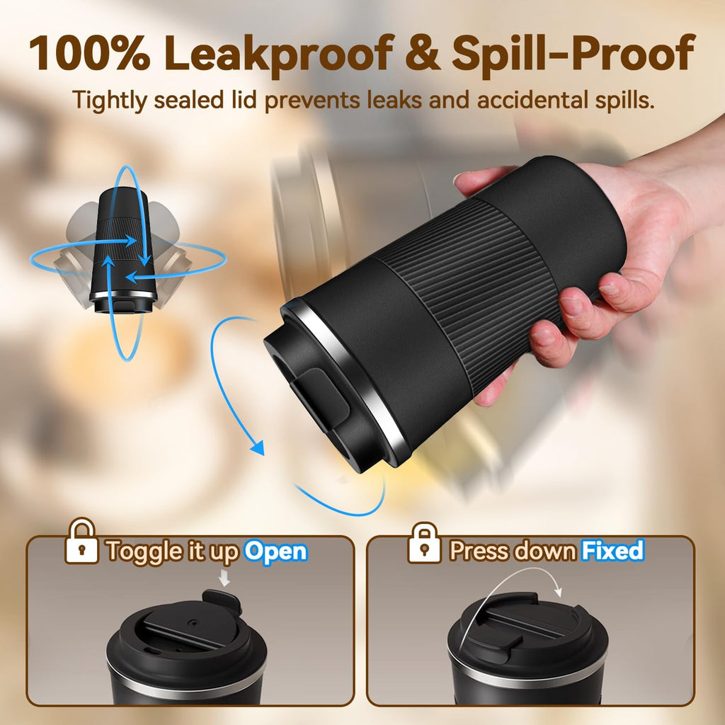12OZ Travel Coffee Mug Insulated Coffee Cup with Spill Leak Proof Lid, Portable Stainless Steel Tumbler Reusable Hot