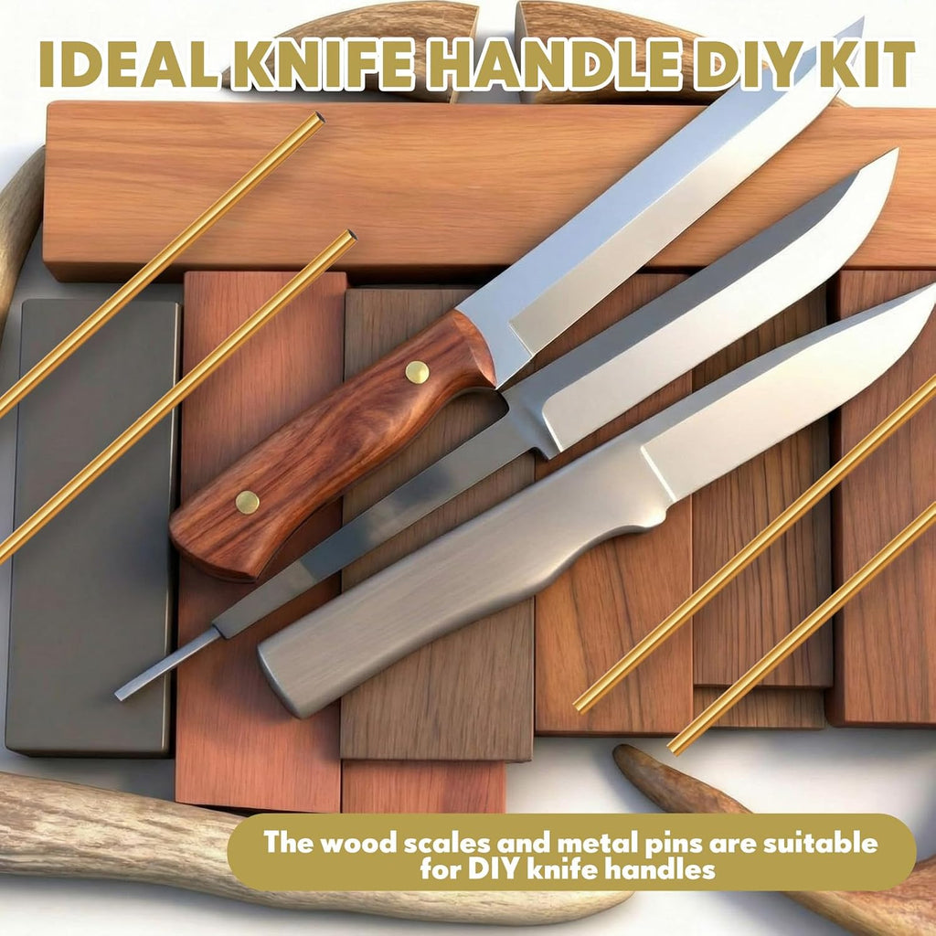 5 Pcs 3mm Brass Rod with 4 Pcs Ironwood Knife Handle Scales for Knifes Making DIY Craft, Knife Handle Pins with