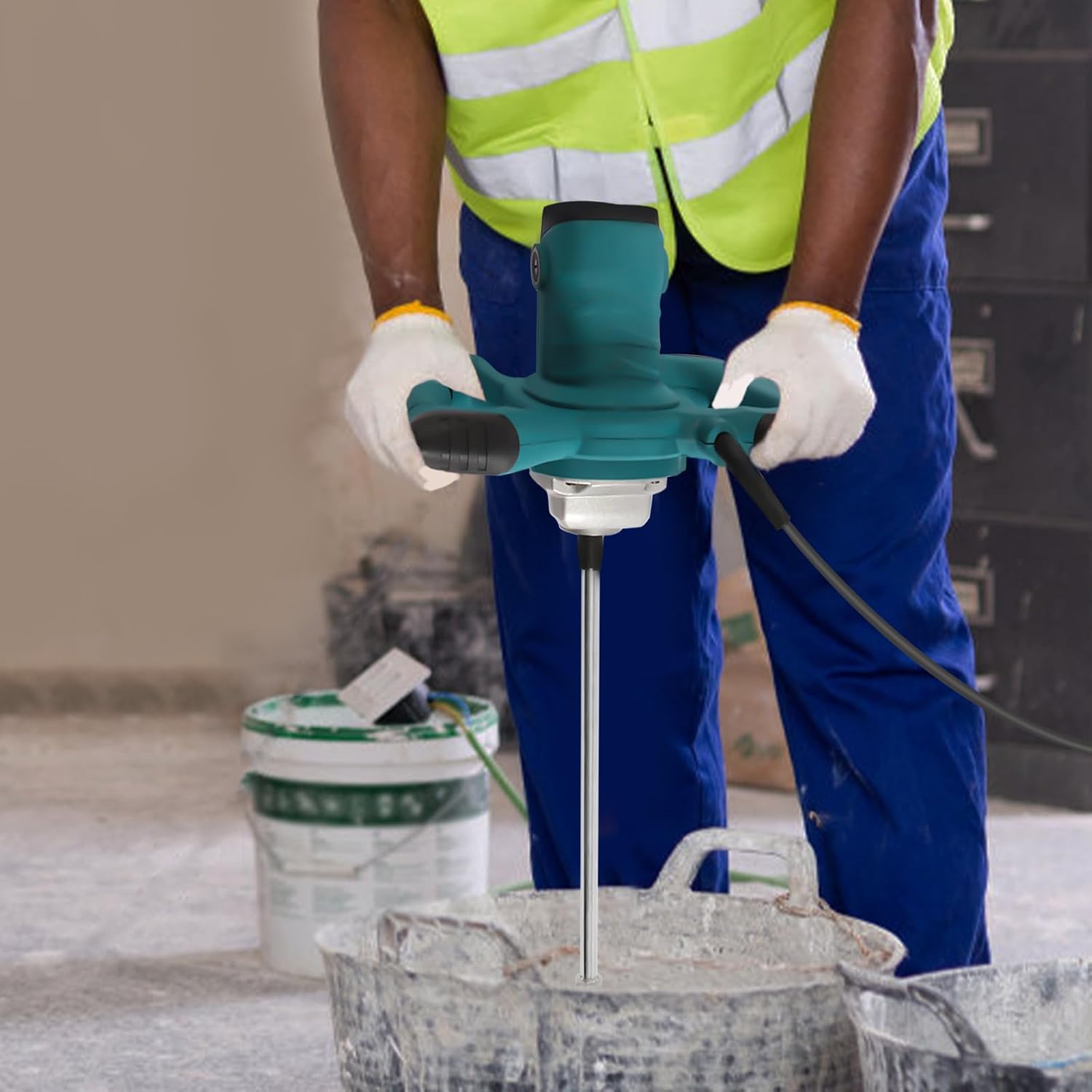 Electric Concrete Mixer - 2100w 110v Portable Handheld Cement Mixer, with 6-Speed Adjustable Mud Mixing Drill & Paddle