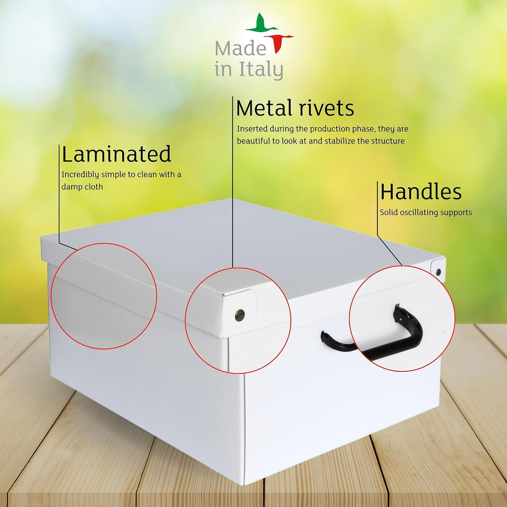 : Storage Box 2 Pack: Large - Leather Brown - Lid-Handles, Decorative Cardboard Organizer, Stack-Fold