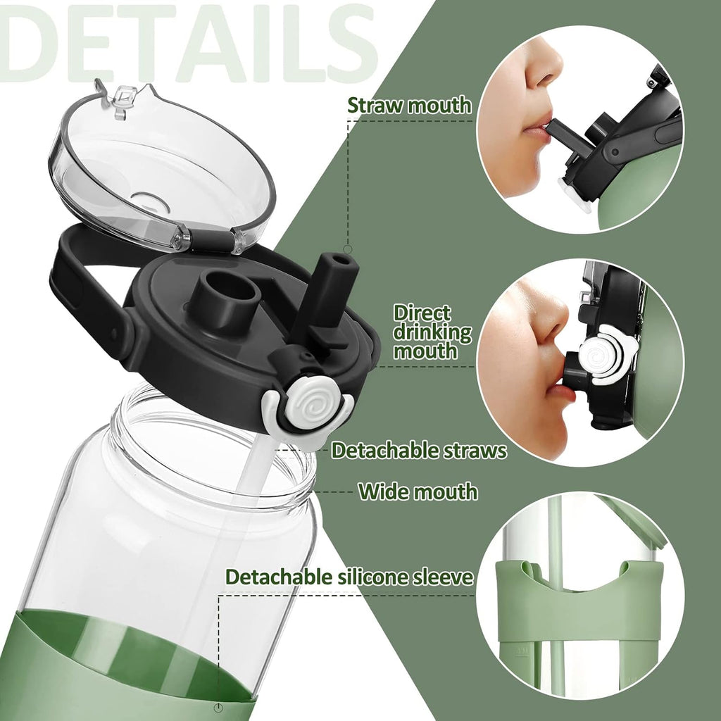 64oz Glass Water Bottles with Straw Time Marker Half Gallon Large Motivational Water Bottle with Silicone Sleeve 2