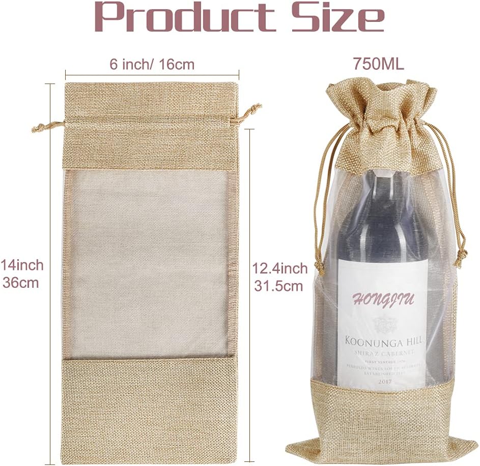 Wine Gift Bags, 10pcs Drawstring Bottle Bags with Sheer Window
