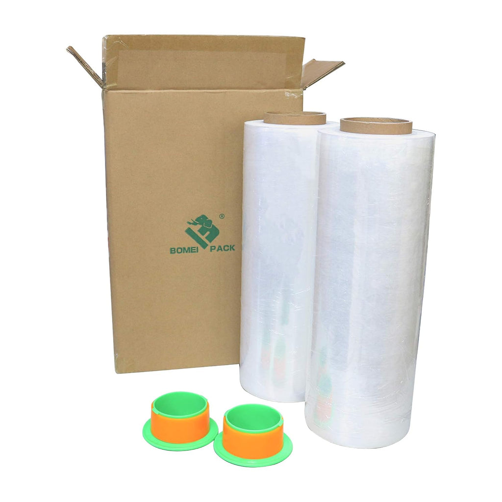 2 Pack 1500ft Industrial Clear Stretch Wrap Film 70 Gauge 15" with 3inch Plastic Rolling Handles for Pallet Wrap