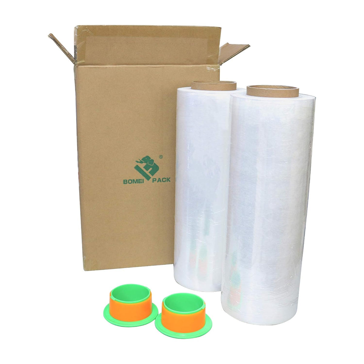 2 Pack 1500ft Industrial Clear Stretch Wrap Film 70 Gauge 15" with 3inch Plastic Rolling Handles for Pallet Wrap