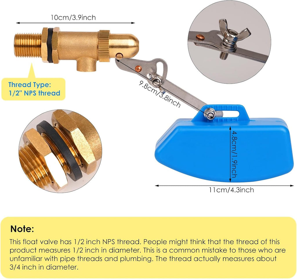 Brass Float Valve 1/2 Inch, Water Tank Float Valve Auto Fill