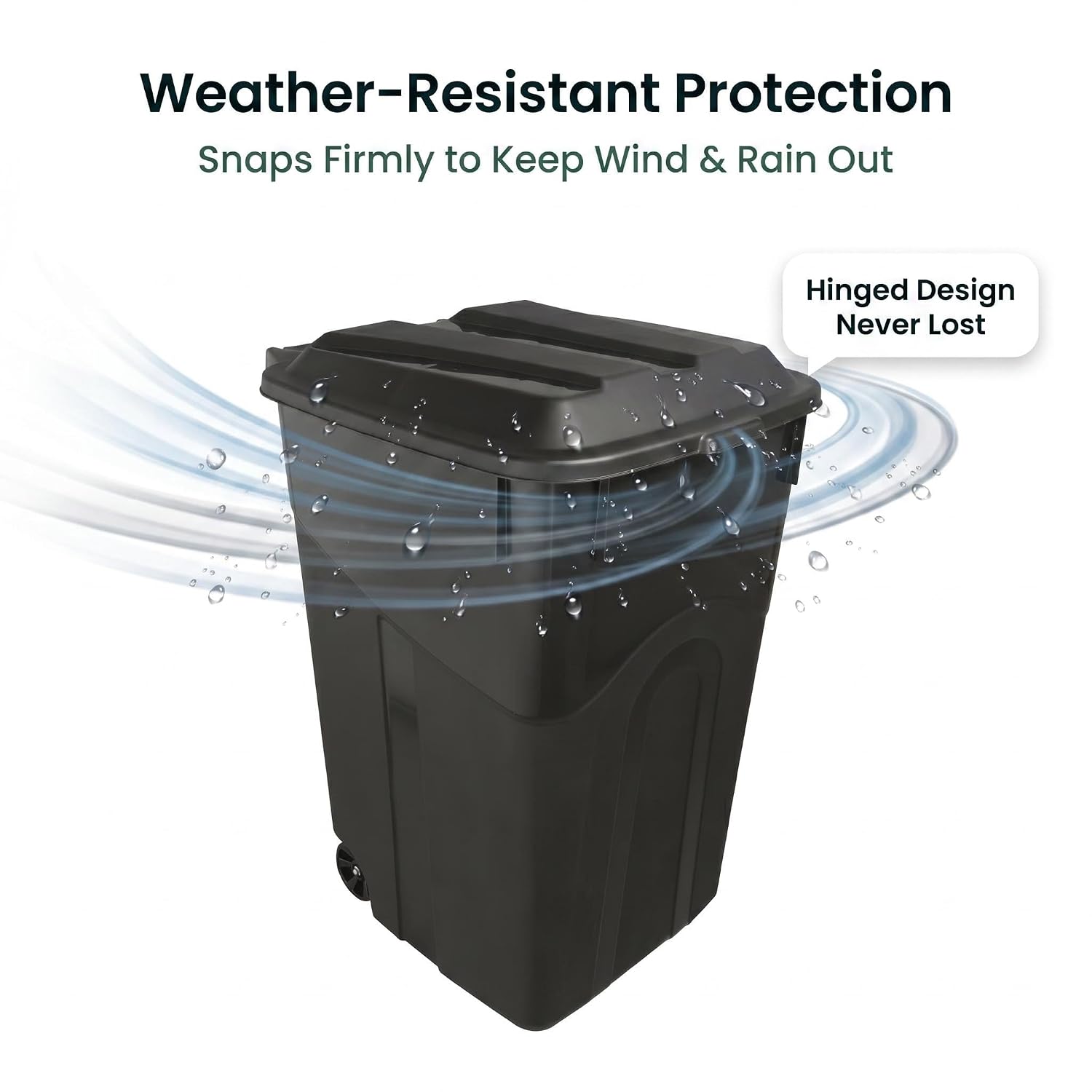 45 Gallon Wheeled Heavy Duty Trash Can with Attached Lid – Large Plastic Garbage Bin with Rollers for Outdoor Patio