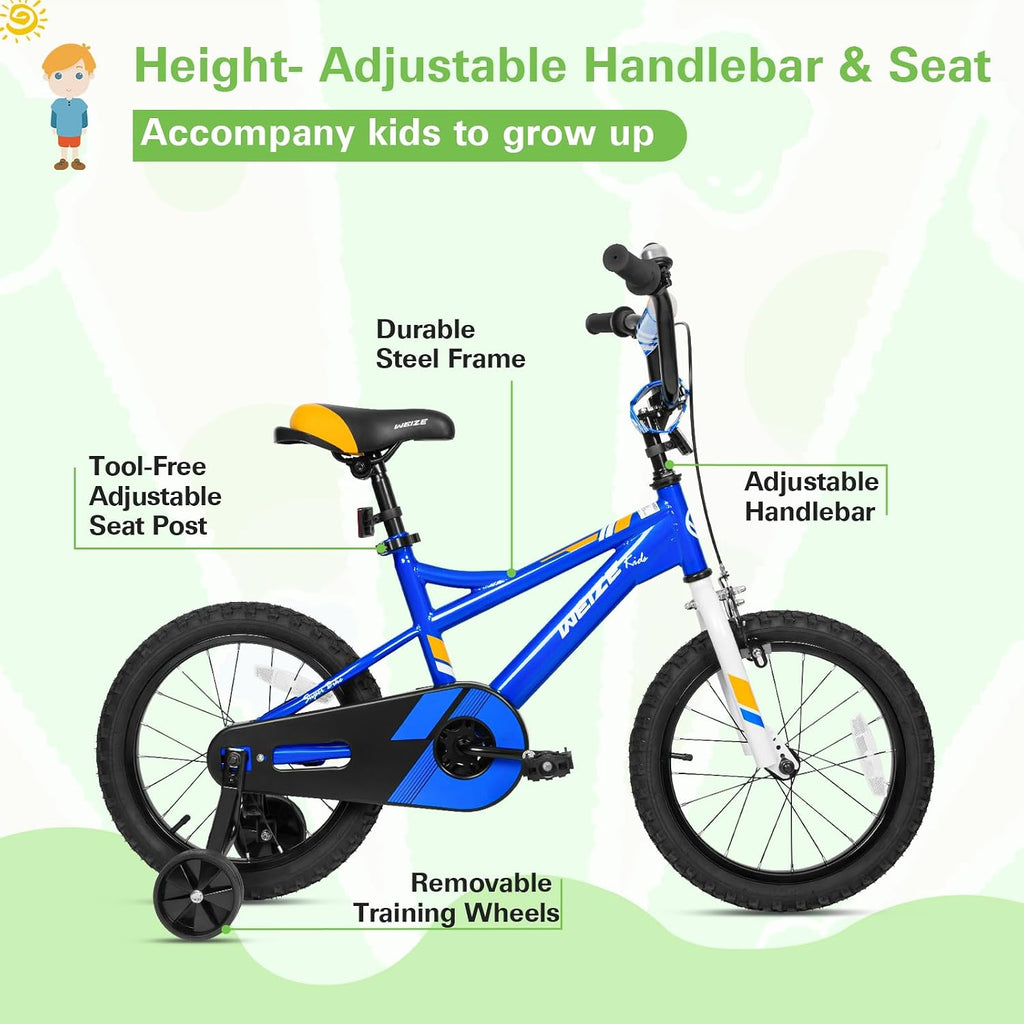 Kids Bike, 14 16 20 Inch Children Bicycle for Boys Girls Ages 4-12 Years Old Coaster Brake Multicolor