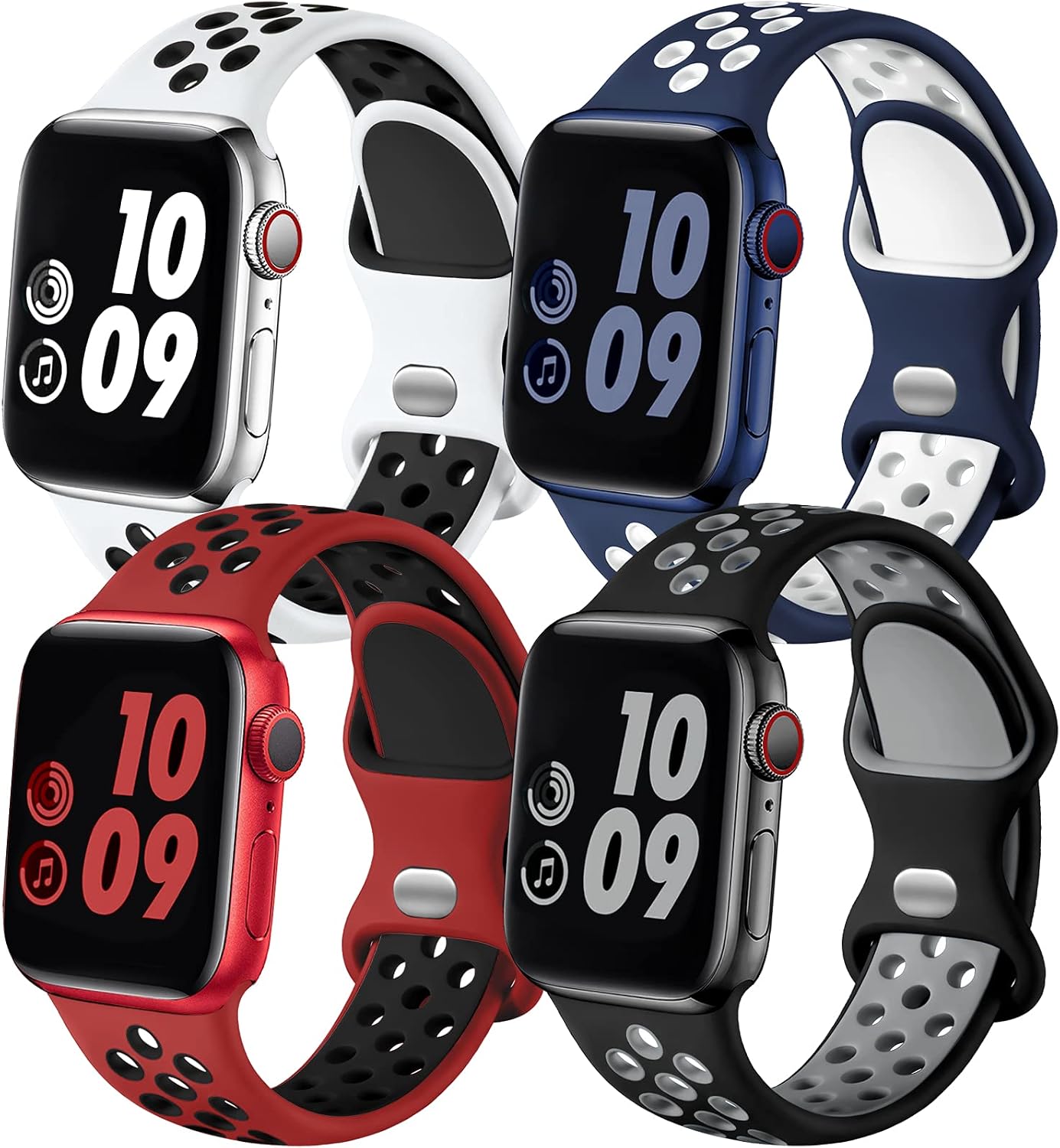 4 Pack Sport Bands Compatible with Apple Watch Bands for Men Women 49mm 46mm 45mm 44mm 42mm 41mm 40mm 38mm,Breathable