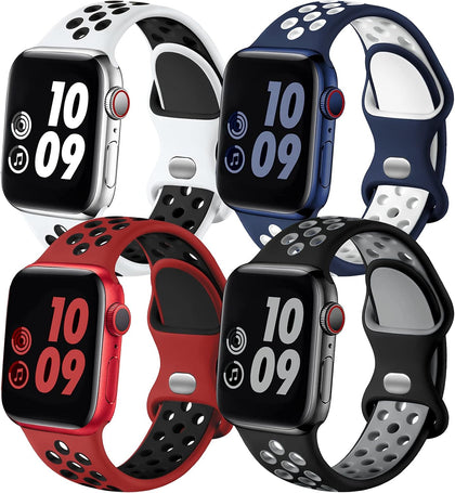 4 Pack Sport Bands Compatible with Apple Watch Bands for Men Women 49mm 46mm 45mm 44mm 42mm 41mm 40mm 38mm,Breathable