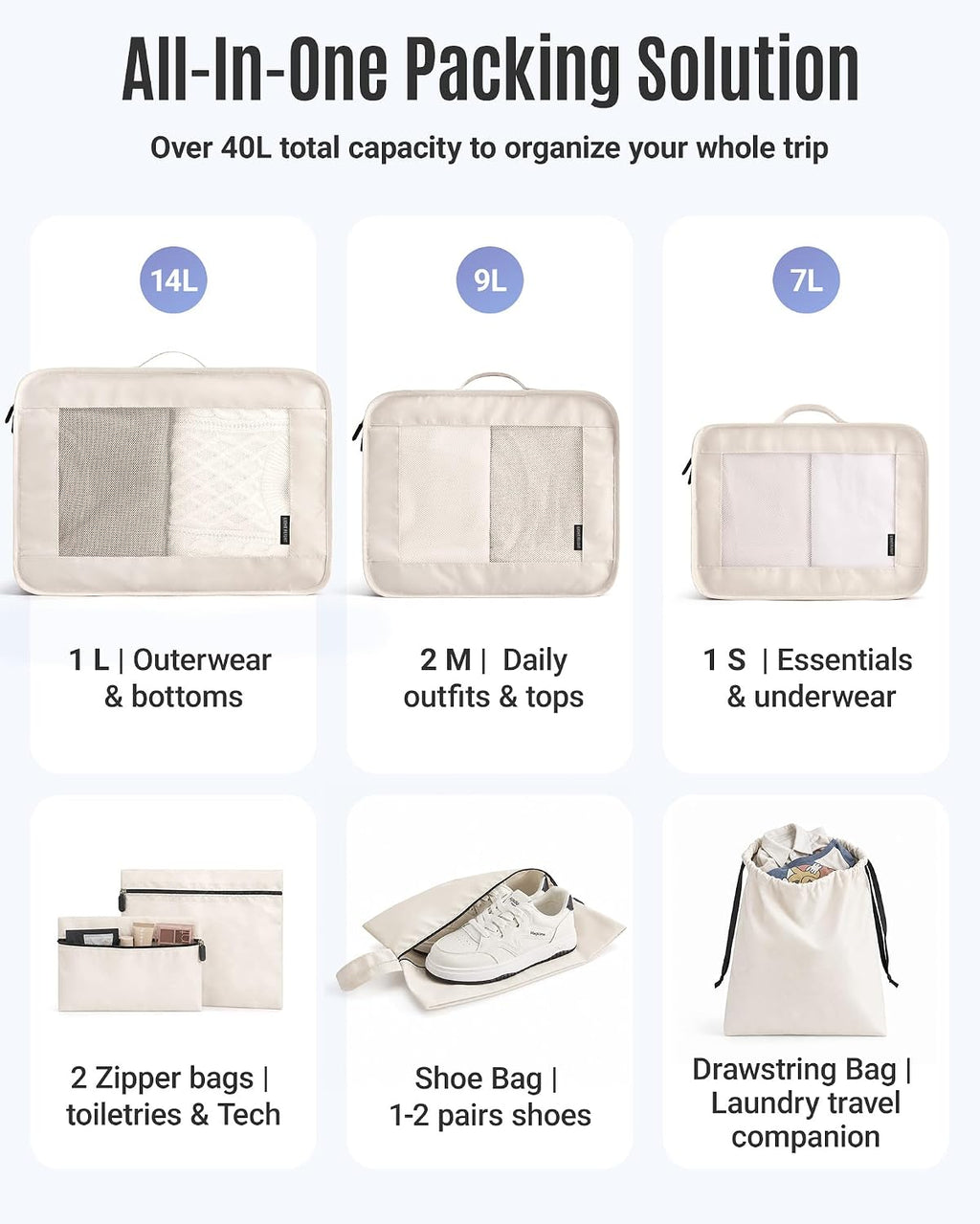 8 Set Packing Cubes for Travel, Cruise Ship Travel Essentials | 8-Pack Packing Bags, Mesh Luggage Organizer Bags &