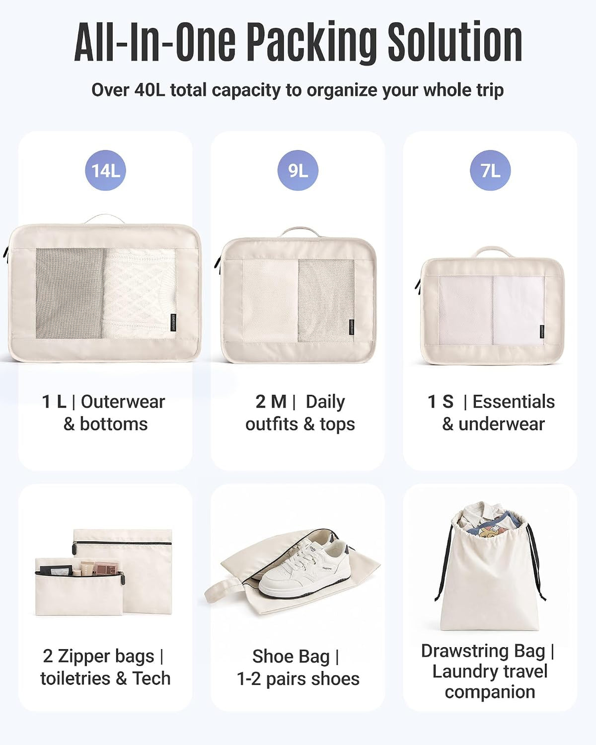 8 Set Packing Cubes for Travel, Cruise Ship Travel Essentials | 8-Pack Packing Bags, Mesh Luggage Organizer Bags &