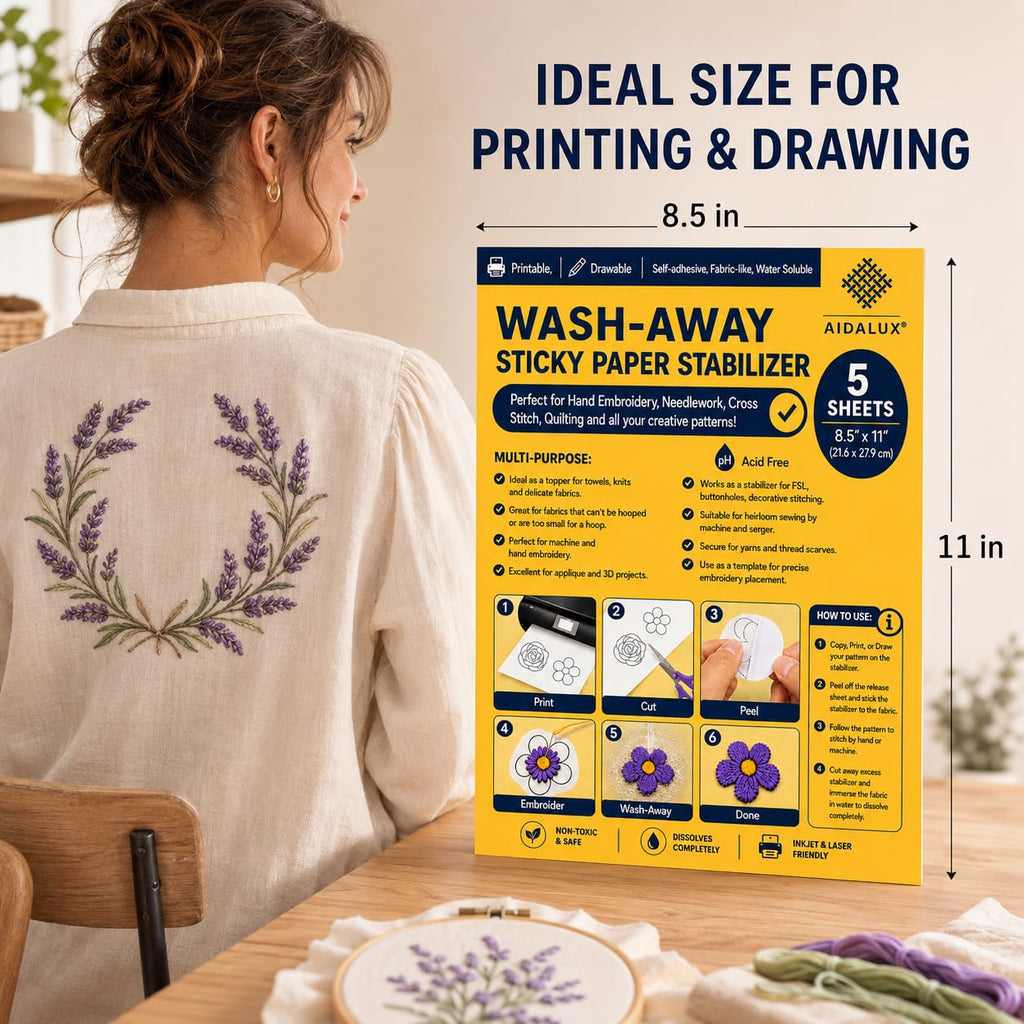 Water-Soluble Embroidery Stabilizer, 5 Printable and Drawable Sheets