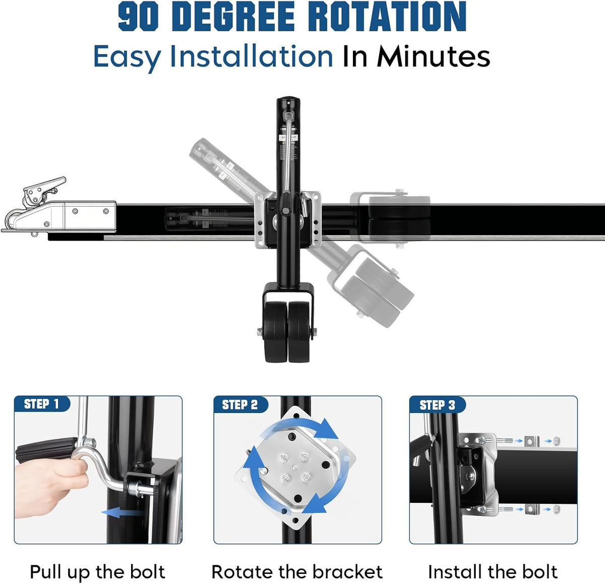 Trailer Jack with Wheel, 2000lbs Swivel Boat Trailer Jack, 10" Lift, Bolt-on Tongue Trailer Jacks for RVs, Boats and