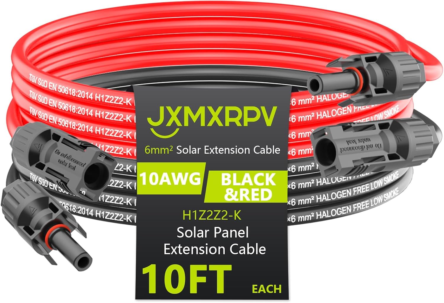Solar Cable Extension 10Ft 10AWG, Solar Wire with Tool-Free Solar Connectors, Waterproof Solar Panel Extension Cable