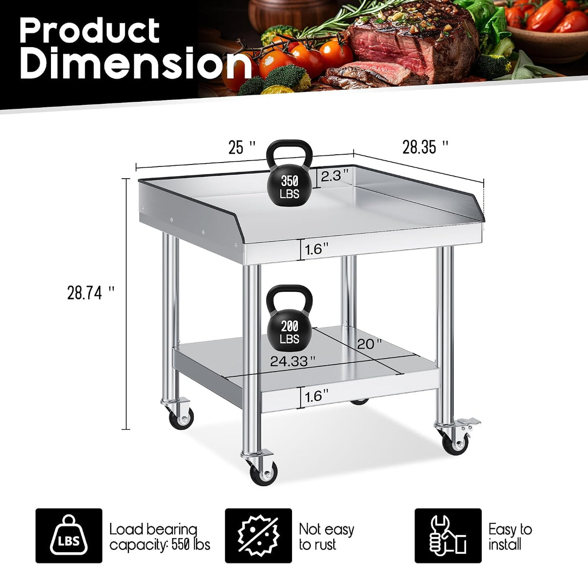 25-Inch Stainless Steel Equipment Grill Stand Table