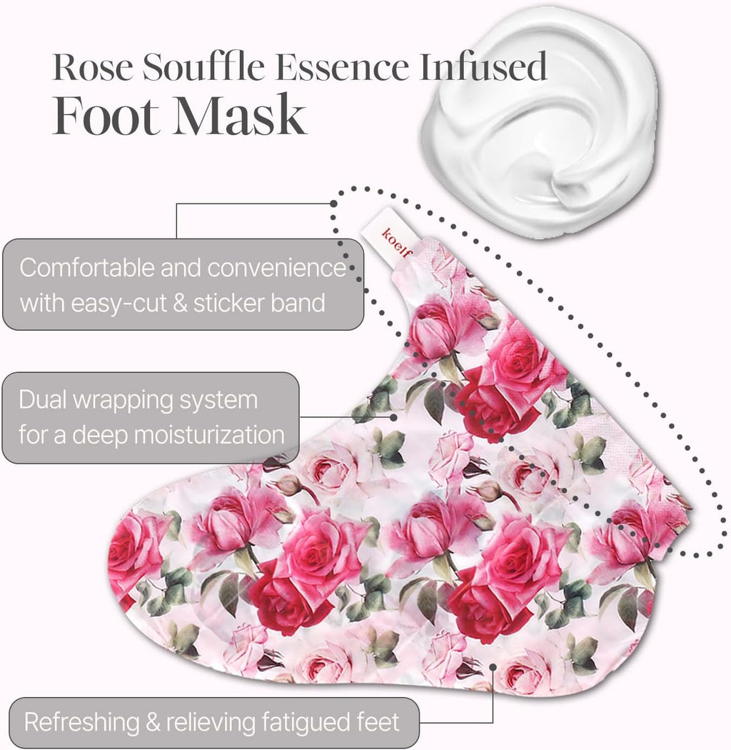 Rose Petal Satin Foot Mask (5pairs) - Korean Skin Care, Intensive Nourishing Socks, Rose Scented Foot Repair Masks