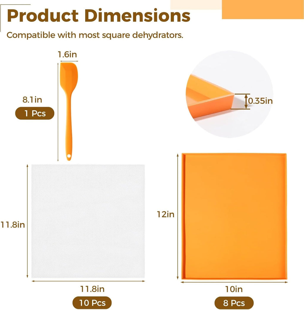 18 Pcs Silicone Dehydrator Sheets, Including 8 Packs DehydrationMats with Edges & 10 Pcs Mesh Sheets, Nonstick