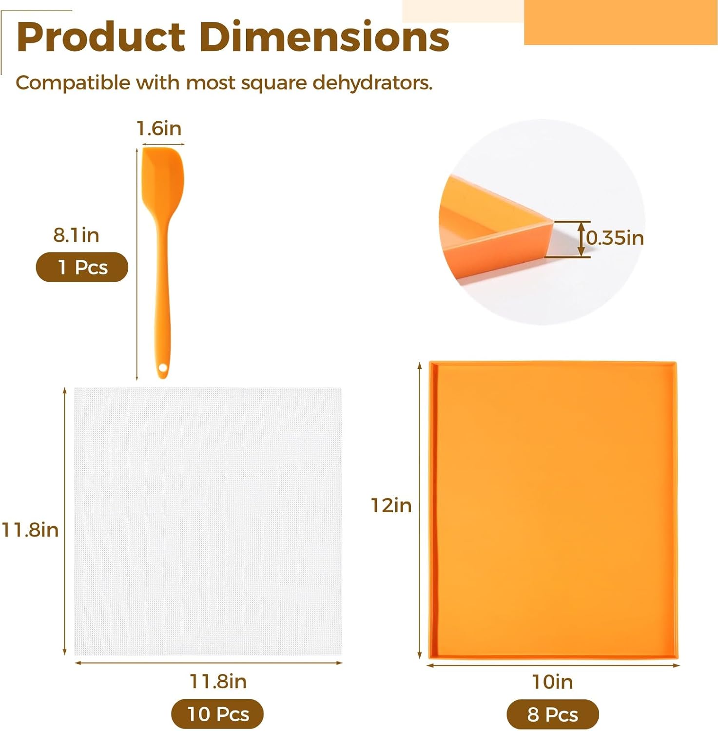 18 Pcs Silicone Dehydrator Sheets, Including 8 Packs DehydrationMats with Edges & 10 Pcs Mesh Sheets, Nonstick