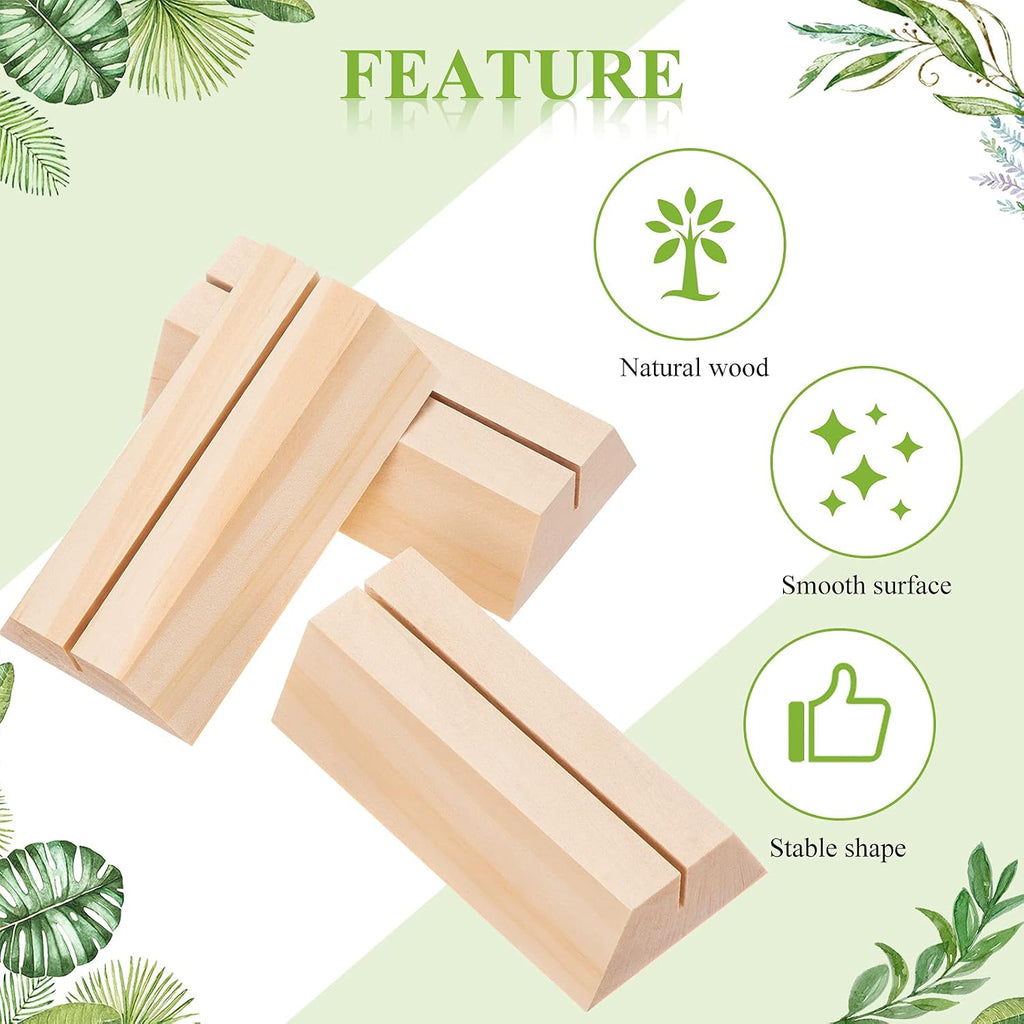 12 Pcs Wood Place Card Holders 3 x 1.57'' Trapezoidal Wooden Table Number Holder Sign Support Stand for Name Card for
