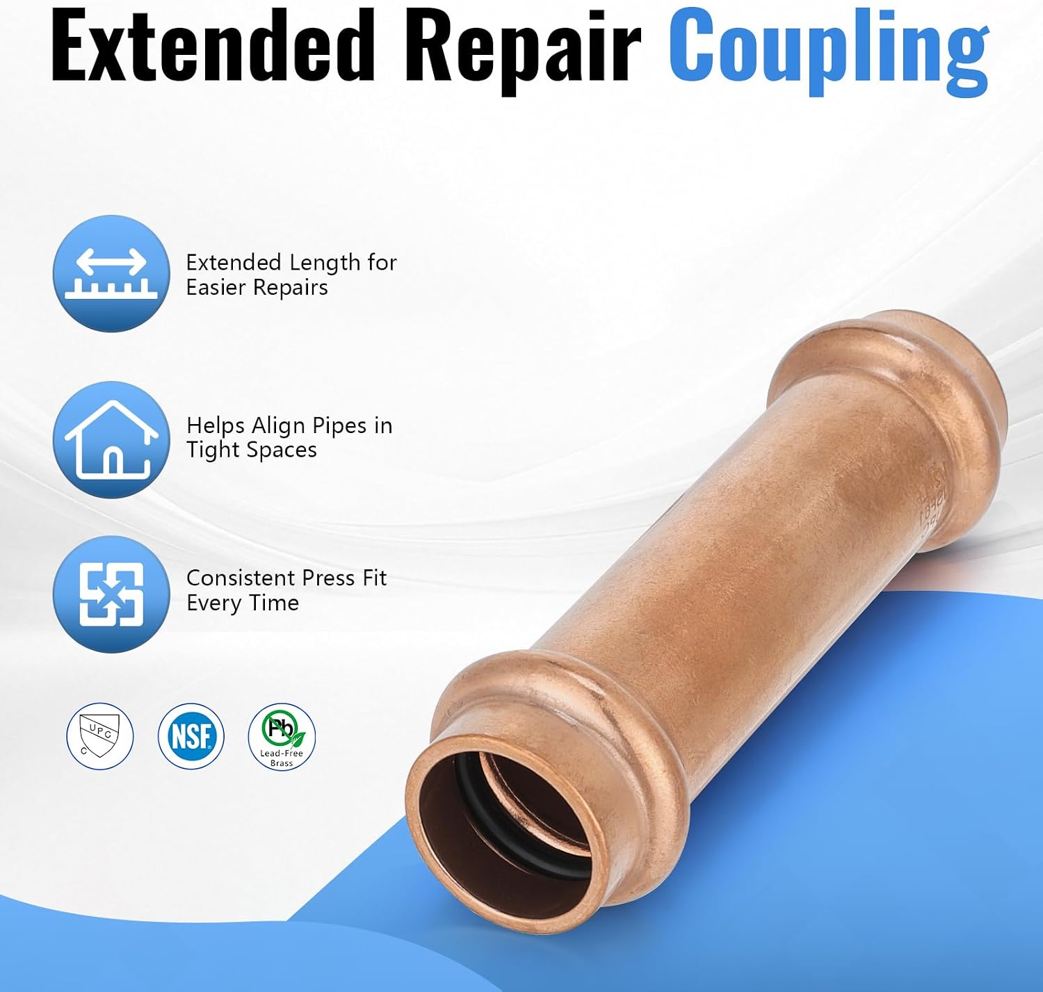 (5-Pack YVSKM) 1/2" Copper Press Extended Repair Coupling NO Stop – Copper Press Coupling for Plumbing Repair, Pipe
