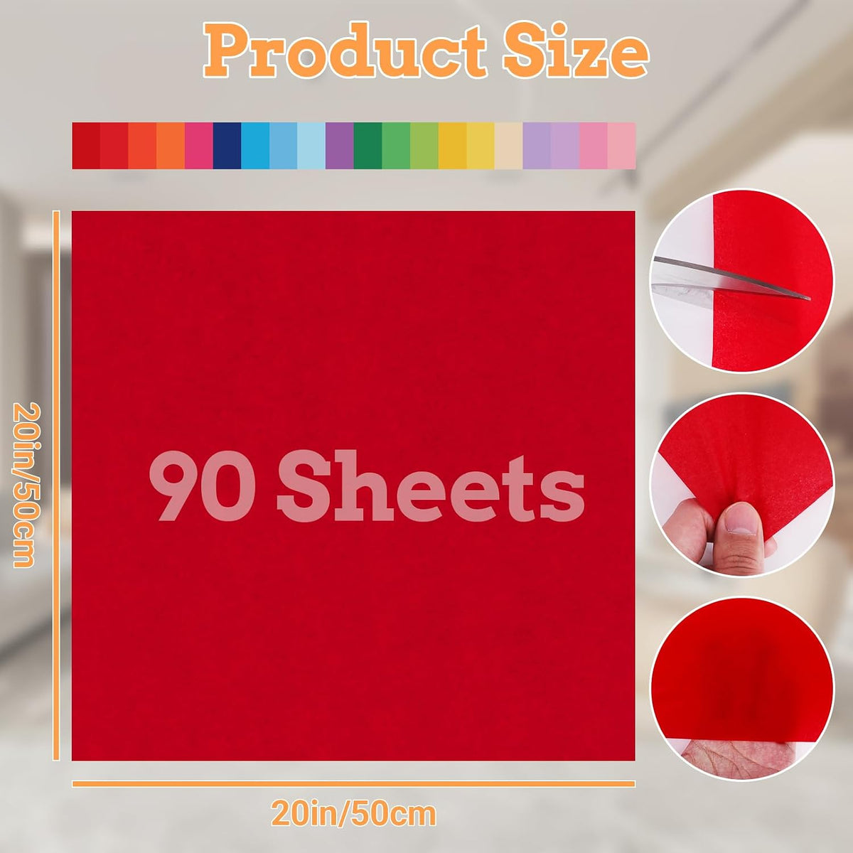 90 Sheets Colored Tissue Paper Bulk 18 Colors 20x20 Inch
