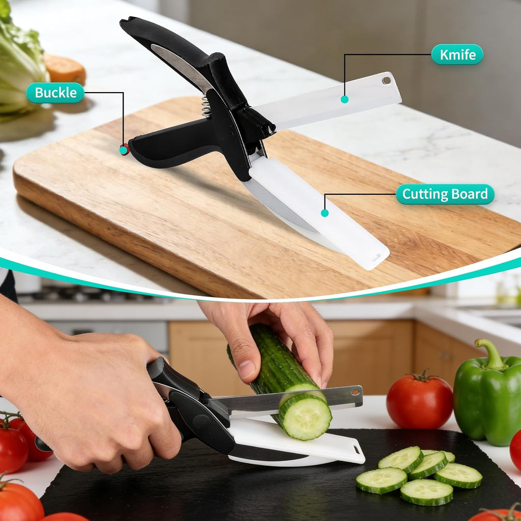Professional 8-Inch Kitchen Shears with Built-in Cutting Board - Multi-Purpose Kitchen Scissors for Vegetables