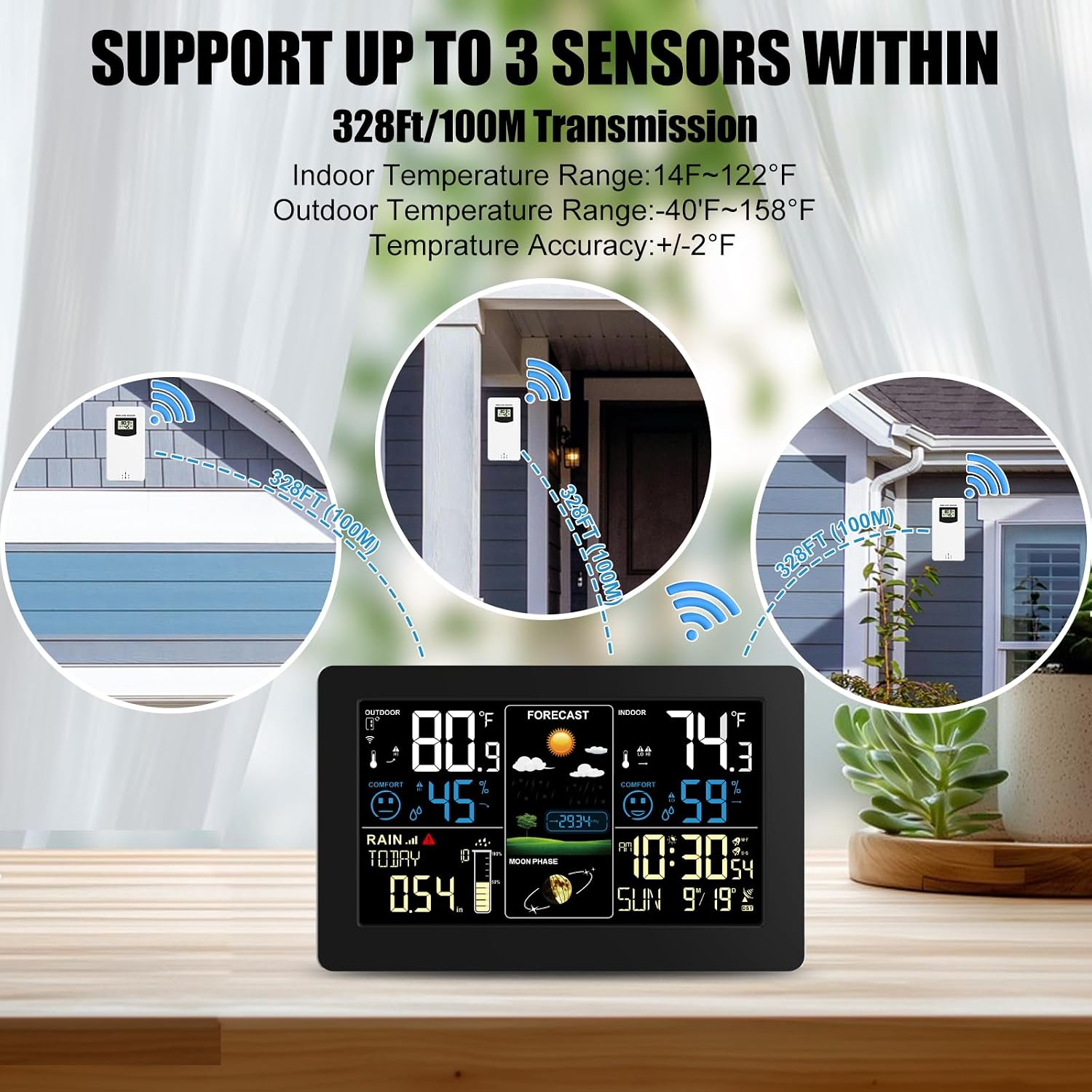 Weather Station with Rain Gauge Outdoor, Home Weather Stations Wireless Indoor Outdoor with Digital Rain Gauges