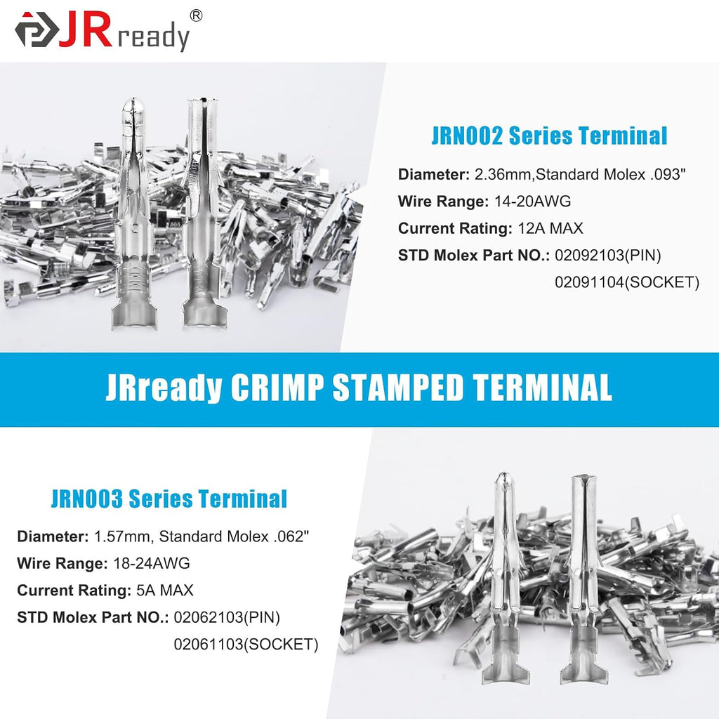 JRready 093 062 Pins Connector Kit Wire Pin Connectors Male Female Contacts 1190 1580 Series 14-20AWG 18-24AWG Crimp Terminals Pins Sockets for Molex Connectors 3.68mm 5.03mm Pitch 120 Pairs ST6526