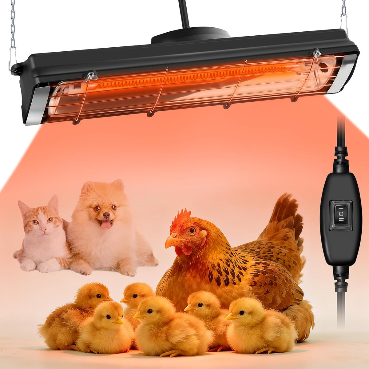 17.5 Inch Extra Long Heat Lamp for Chickens, Chicken Coop Heater for Winter