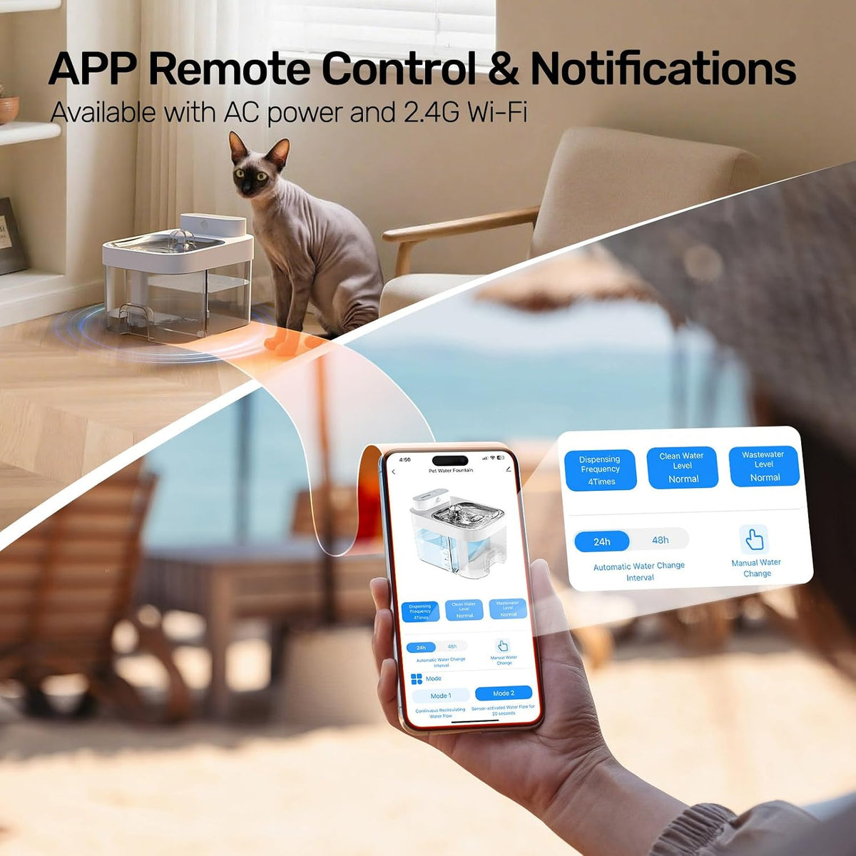 2026 Latest Cat Water Fountain, No Filter Cotton, App Monitoring Wastewater Separation Wireless Pet Fountain, 5000mAh