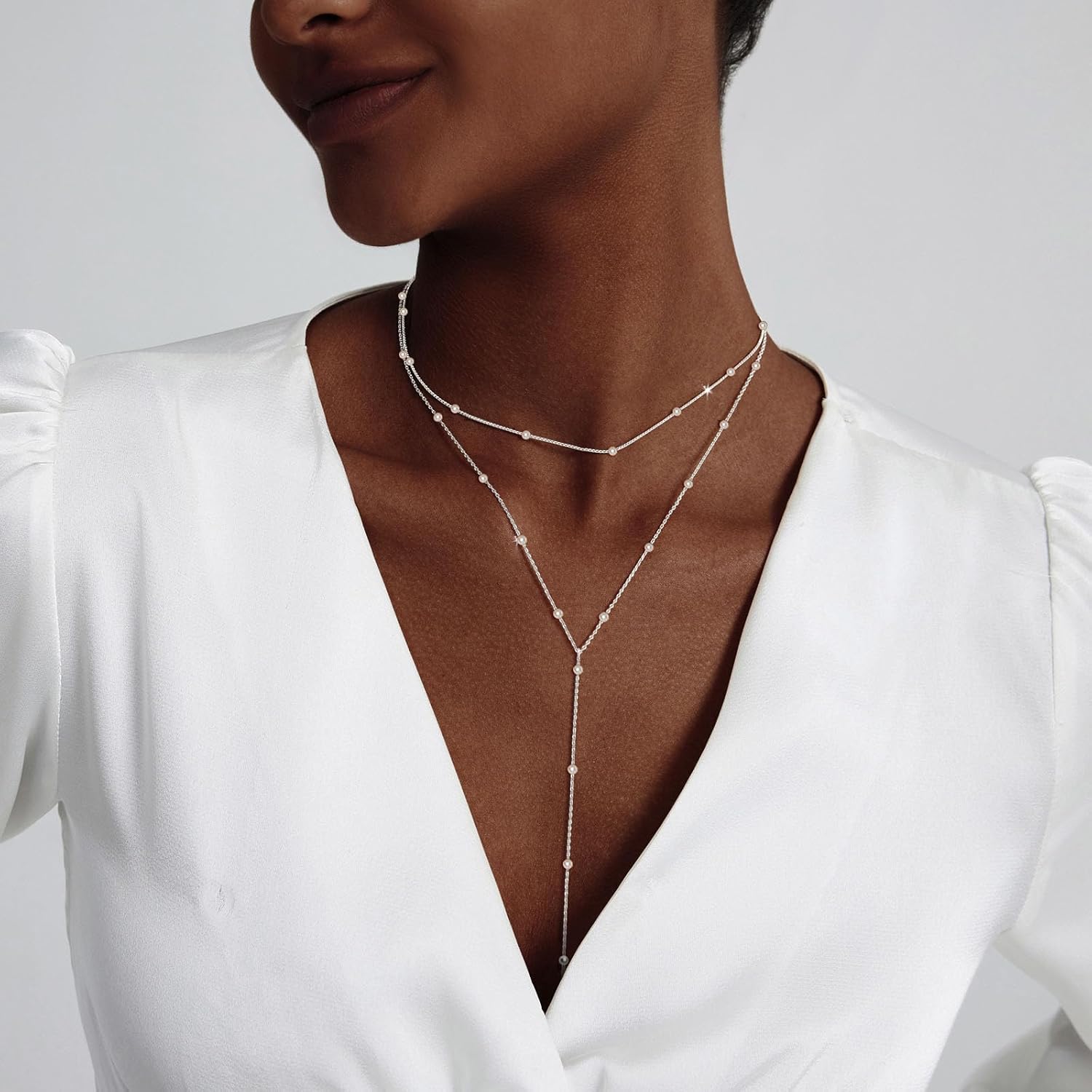 Gold Jewelry Set for Women - Dainty 14K Gold/Silver Plated Pearl Choker Necklace, Drop Earrings & Bracelets - Wedding