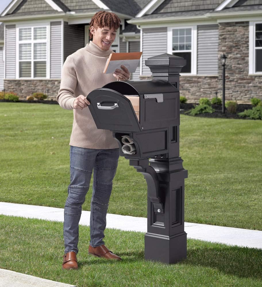 Atherton Mail Post, Mailbox Not Included, Weather Resistant, Large Outdoor Mailbox Post, Made of Durable Plastic