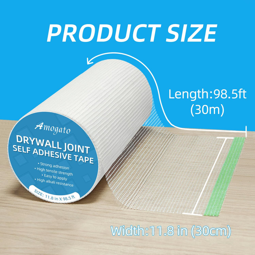 11.8 Inch Extra Wide Drywall Repair Tape (30cmx30m), Heavy Duty Fiberglass Drywall Tape for Large Hole Repair &