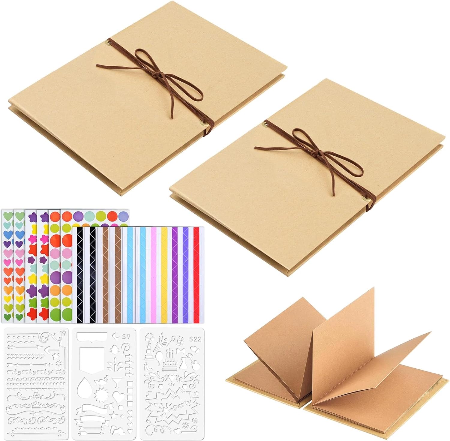 Accordion Scrapbook Album,Brown Kraft Paper Pages with DIY Accessories,Small Blank Photo Albums Set,6 X 8 Inch DIY