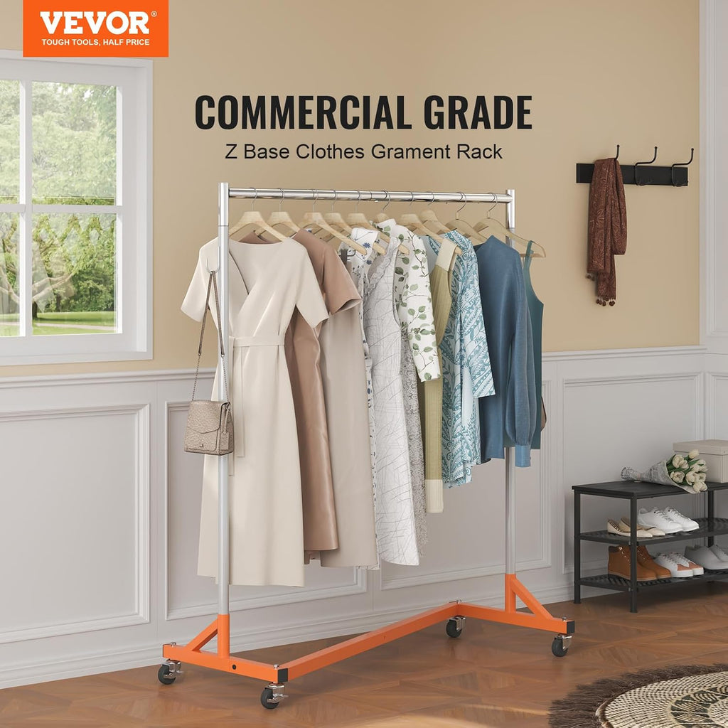 Z Rack, 300 lbs Industrial Grade Z Base Garment Rack, 24" x 63" x 71" Clothes Rack, Sturdy Steel Heavy Duty Clothing