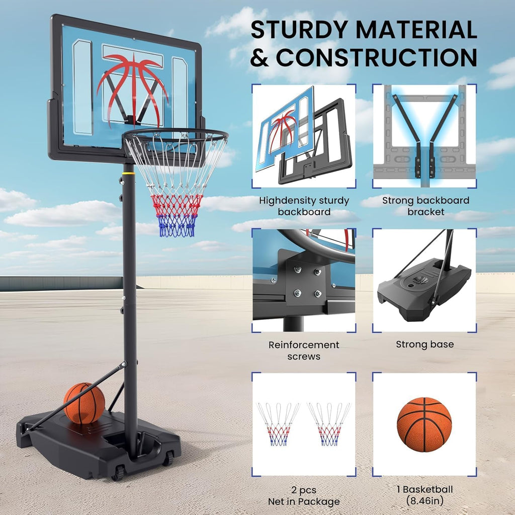 Basketball Hoop Outdoor 4.82-8.53ft Adjustable, Portable Basketball Goals | With 2 Wheels, 32 Inch PC