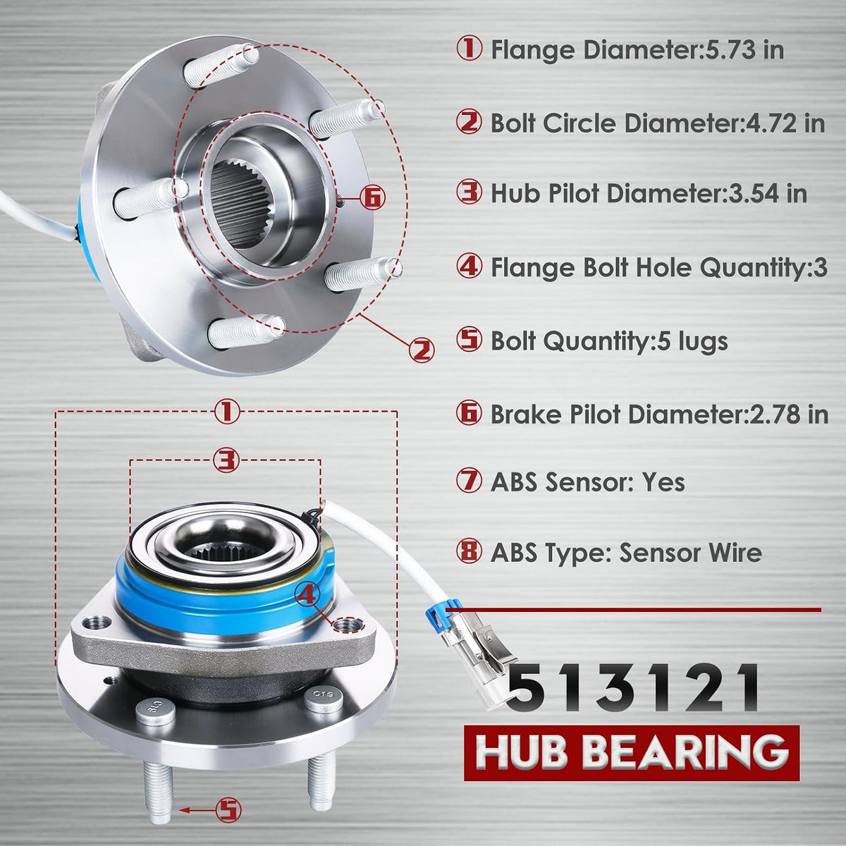 Betthand 513121 Front Wheel Bearing and Hub Assembly for 00-13 Chevy Impala