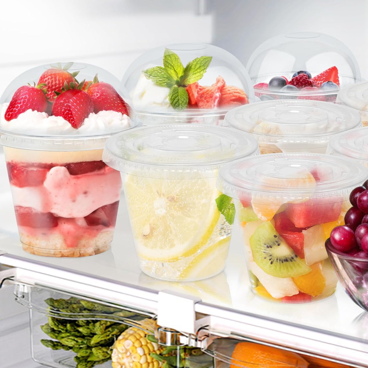 100 Pack 9 oz Clear Plastic Cups with Flat No Hole Lids