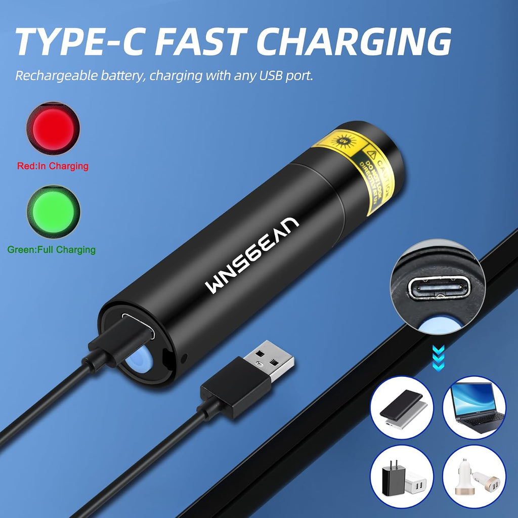 UV Flashlight Black Lights Wood’s Lamp Powerful Mini Portable, LED 395nm USB Rechargeable Ultraviolet Blacklight