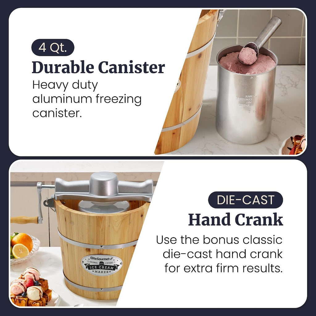 EIM402 4Qt Old Fashioned Wood Bucket Ice Cream Maker