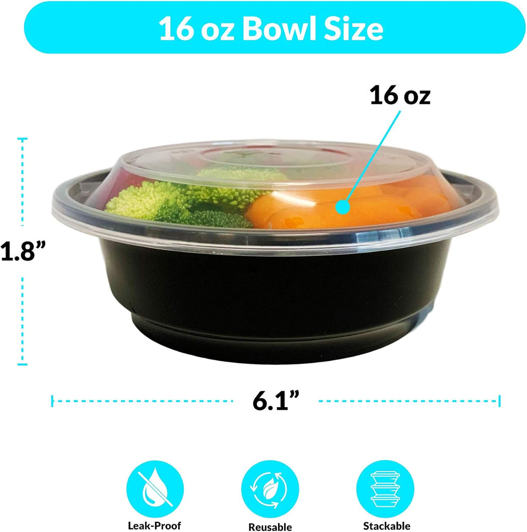 Meal Prep Bowls w/Lids - 50 Pack (16 oz) To Go Containers
