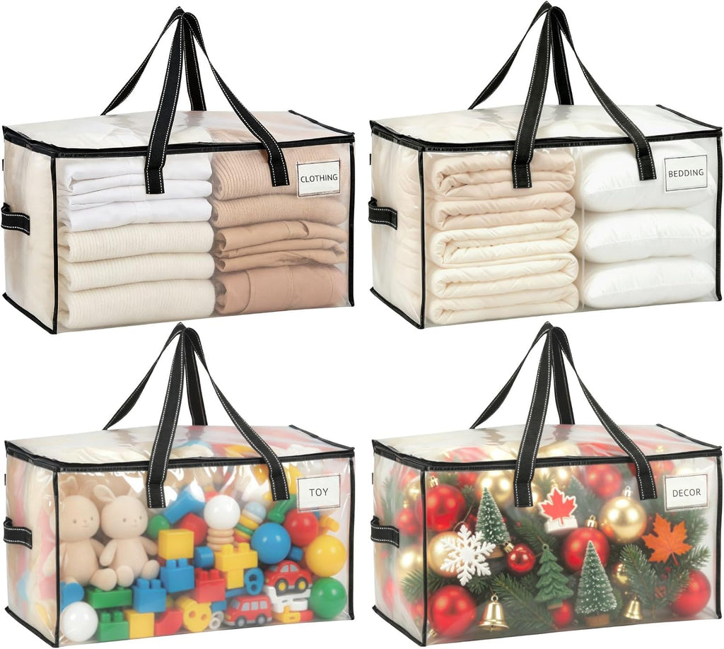 Moving Bags, Storage Bags, Wide Open Top, Clear, 4 Pack
