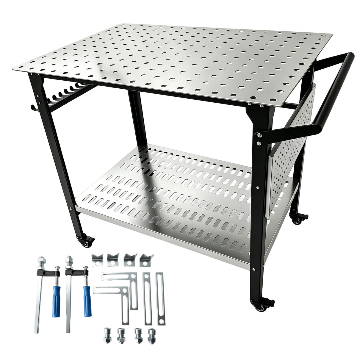 Cxforste Welding Table 1200LBS Mobile 36x24in Workbench with Wheels | 4 Lockable casters with 10 Supporting Tools