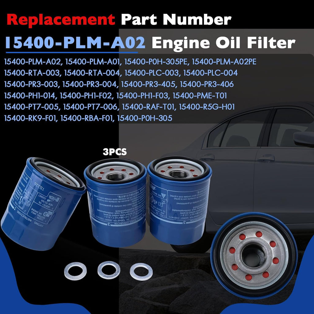 3PCS 15400-PLM-A02 Engine Oil Filter 94109-14000 Washers Kit