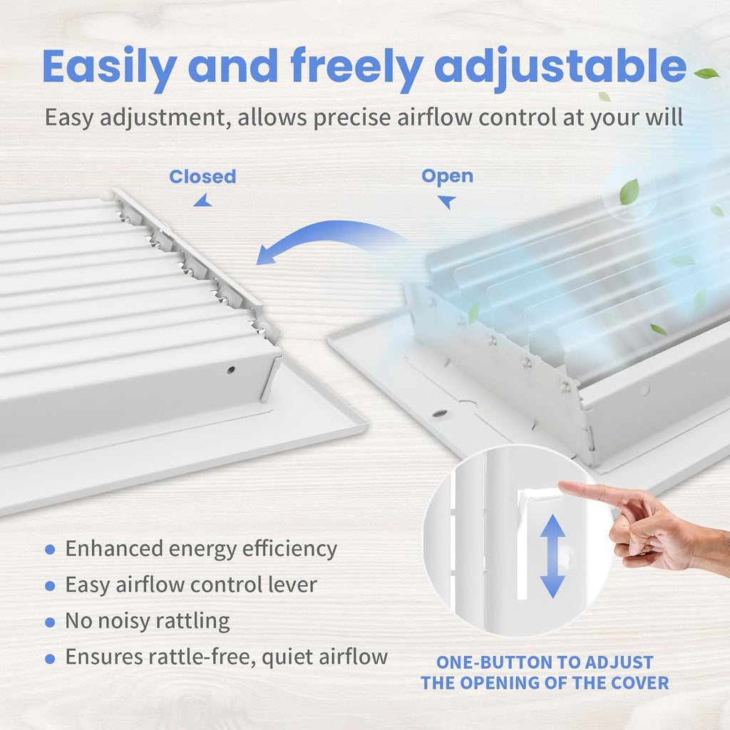 6 x 6 Inch [Duct Opening] Air Vent Covers for Wall or Ceiling - High Airflow 2 Way Steel Ventilation - Adjustable